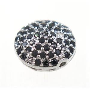 copper button beads paved zircon, platinum plated, approx 11mm dia