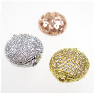 copper button beads paved zircon, mix color, approx 14mm dia