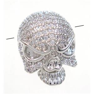 copper skull beads paved zircon, platinum plated, approx 15x20mm