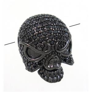 copper skull beads paved zircon, black plated, approx 15x20mm