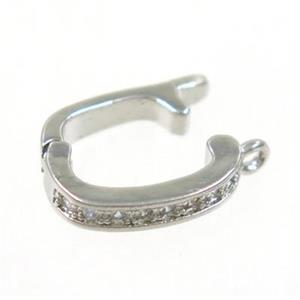 copper clasp paved zircon, platinum plated, approx 7-12mm