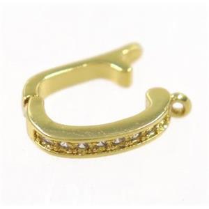 copper clasp paved zircon, gold plated, approx 7-12mm
