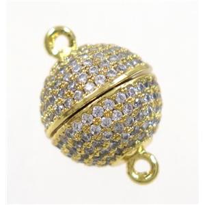 copper magnetic clasp pave zircon, round, gold plated, approx 12mm dia