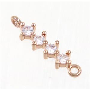 copper stick connector paved zircon, rose gold, approx 12mm length