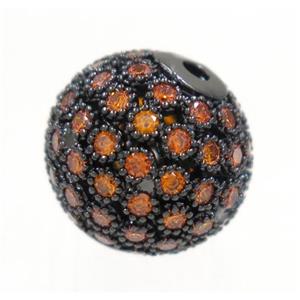copper bead paved zircon, round, black, approx 12mm dia