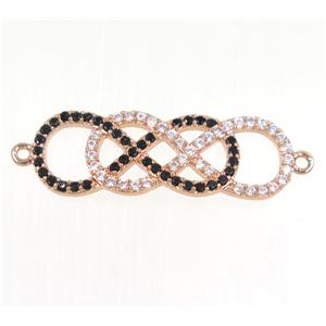 double infinity copper connector paved zircon, rose gold, approx 9x25mm