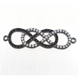 double infinity copper connector paved zircon, black plated, approx 9x25mm