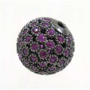 copper bead paved zircon, round, black, approx 12mm dia