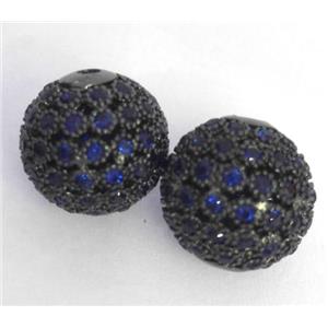copper bead paved zircon, round, black, approx 10mm dia