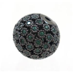 copper bead paved zircon, round, black, approx 10mm dia