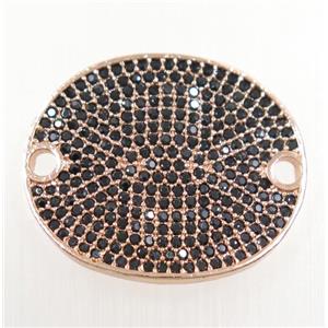 copper oval connector paved zircon, rose gold, approx 20x24mm