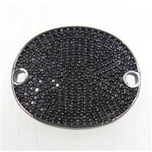 copper oval connector paved zircon, black plated, approx 20x24mm