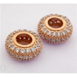 Copper bead paved zircon, rondelle, rose gold, approx 10mm dia