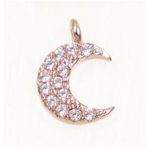 copper Crescent moon pendant paved zircon, rose gold, approx 8.5mm dia