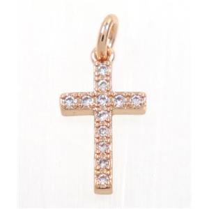 copper Cross pendant paved zircon, rose gold, approx 9x14mm