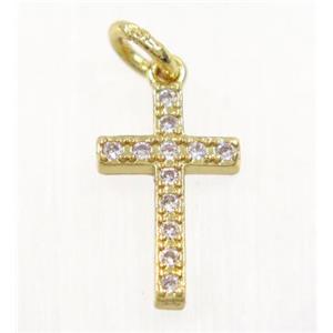 copper Cross pendant paved zircon, gold plated, approx 9x14mm