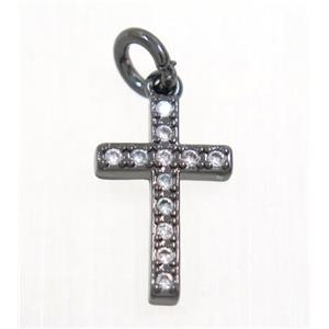 copper Cross pendant paved zircon, black plated, approx 9x14mm