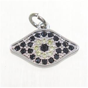 copper eye pendant paved zircon, platinum plated, approx 8x13mm