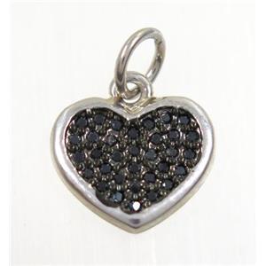 copper Heart pendant paved zircon, platinum plated, approx 11-13mm