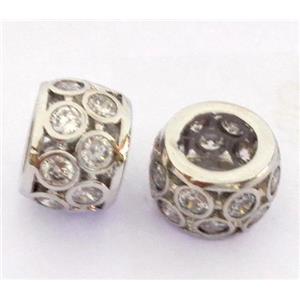 Copper bead paved zircon, rondelle, platinum plated, approx 7x10mm