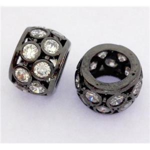 Copper bead paved zircon, rondelle, black plated, approx 7x10mm