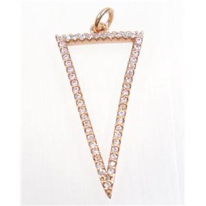 copper Triangle pendant paved zircon, rose gold, approx 15x30mm