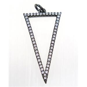 copper Triangle pendant paved zircon, black plated, approx 15x30mm