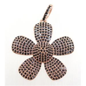 copper Flower pendant paved zircon, rose gold, approx 28mm dia