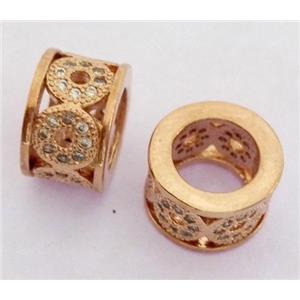 Copper bead paved zircon, rondelle, rose gold, approx 7x10mm