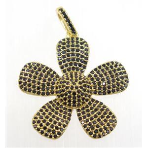 copper Flower pendant paved zircon, gold plated, approx 28mm dia