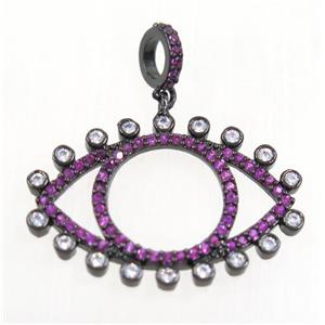 copper Eye charm pendant paved zircon, black plated, approx 17x25mm