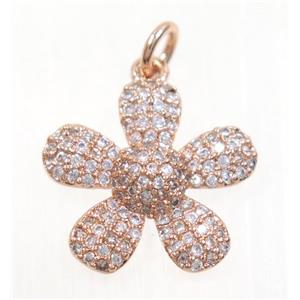 copper Flower pendant paved zircon, rose gold, approx 16mm dia
