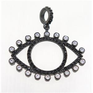 copper Eye charm pendant paved zircon, black plated, approx 17x25mm