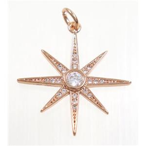 copper NorthStar pendant paved zircon, rose gold, approx 23mm dia