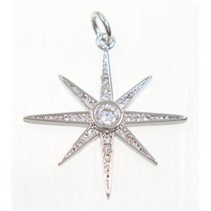 copper NorthStar pendant paved zircon, platinum plated, approx 23mm dia