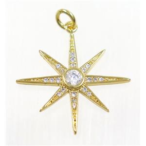 copper NorthStar pendant paved zircon, gold plated, approx 23mm dia