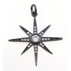 copper NorthStar pendant paved zircon, black plated, approx 23mm dia