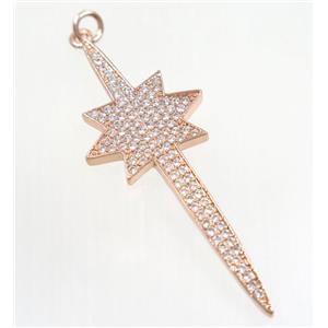 copper NorthStar pendant paved zircon, rose gold, approx 18-50mm