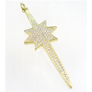 copper NorthStar pendant paved zircon, gold plated, approx 18-50mm
