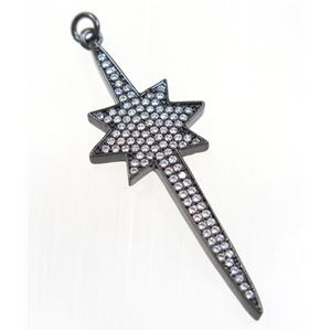 copper NorthStar pendant paved zircon, black plated, approx 18-50mm
