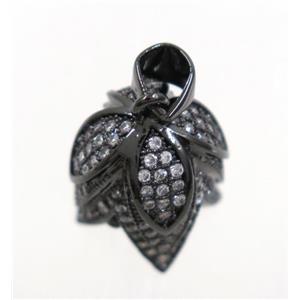 copper budflower pendant paved zircon, black plated, approx 12x13mm