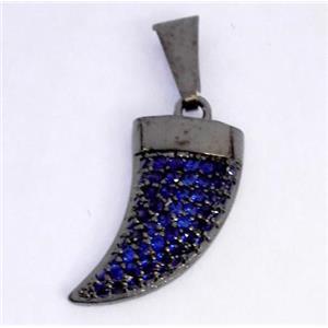 Copper pendant paved zircon, cattle horn, black plated, approx 8x20mm