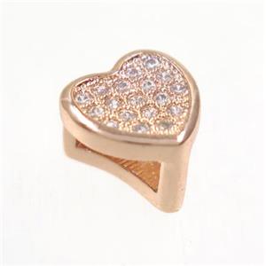 copper Heart bead paved zircon, rose gold, approx 8-9mm