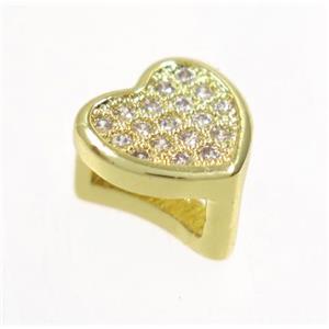 copper Heart bead paved zircon, gold plated, approx 8-9mm