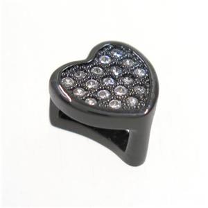 copper Heart bead paved zircon, black plated, approx 8-9mm