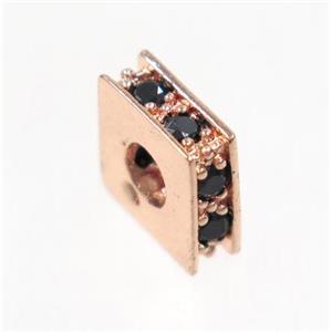 copper square bead paved zircon, rose gold, approx 8x8mm