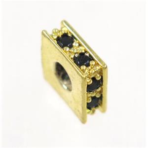 copper square bead paved zircon, gold plated, approx 8x8mm