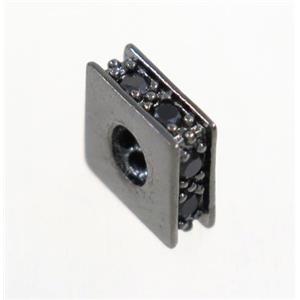 copper square bead paved zircon, black plated, approx 8x8mm