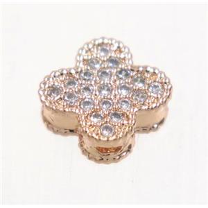 copper four-leaf Clover bead paved zircon, rose gold, approx 8mm dia