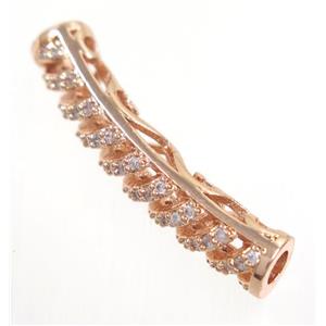 curving copper tube beads paved zircon, rose gold, approx 5.5x30mm